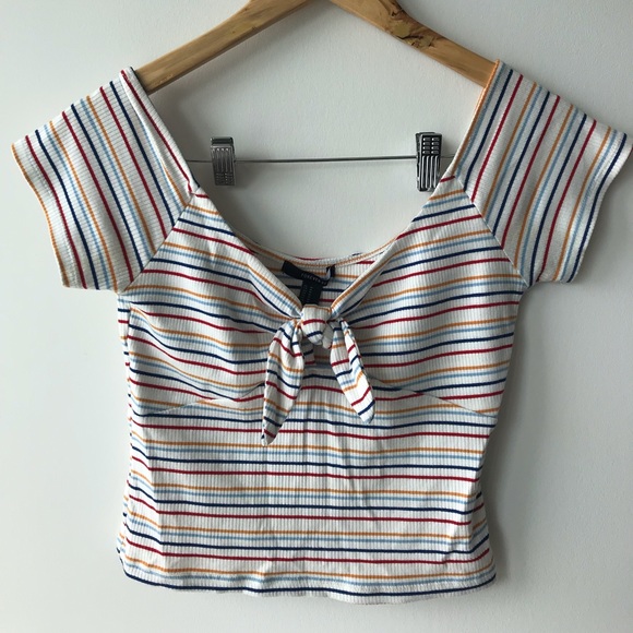 Forever 21 Tops - Forever21 Rainbow Striped Off Shoulder Crop Top